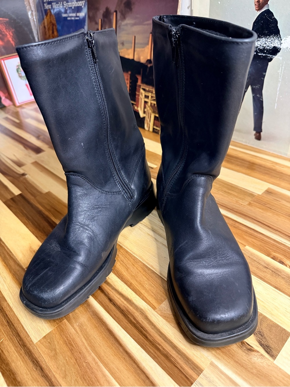 Blondo Black Leather vintage retro Mid-Calf Zip Boots biker festival